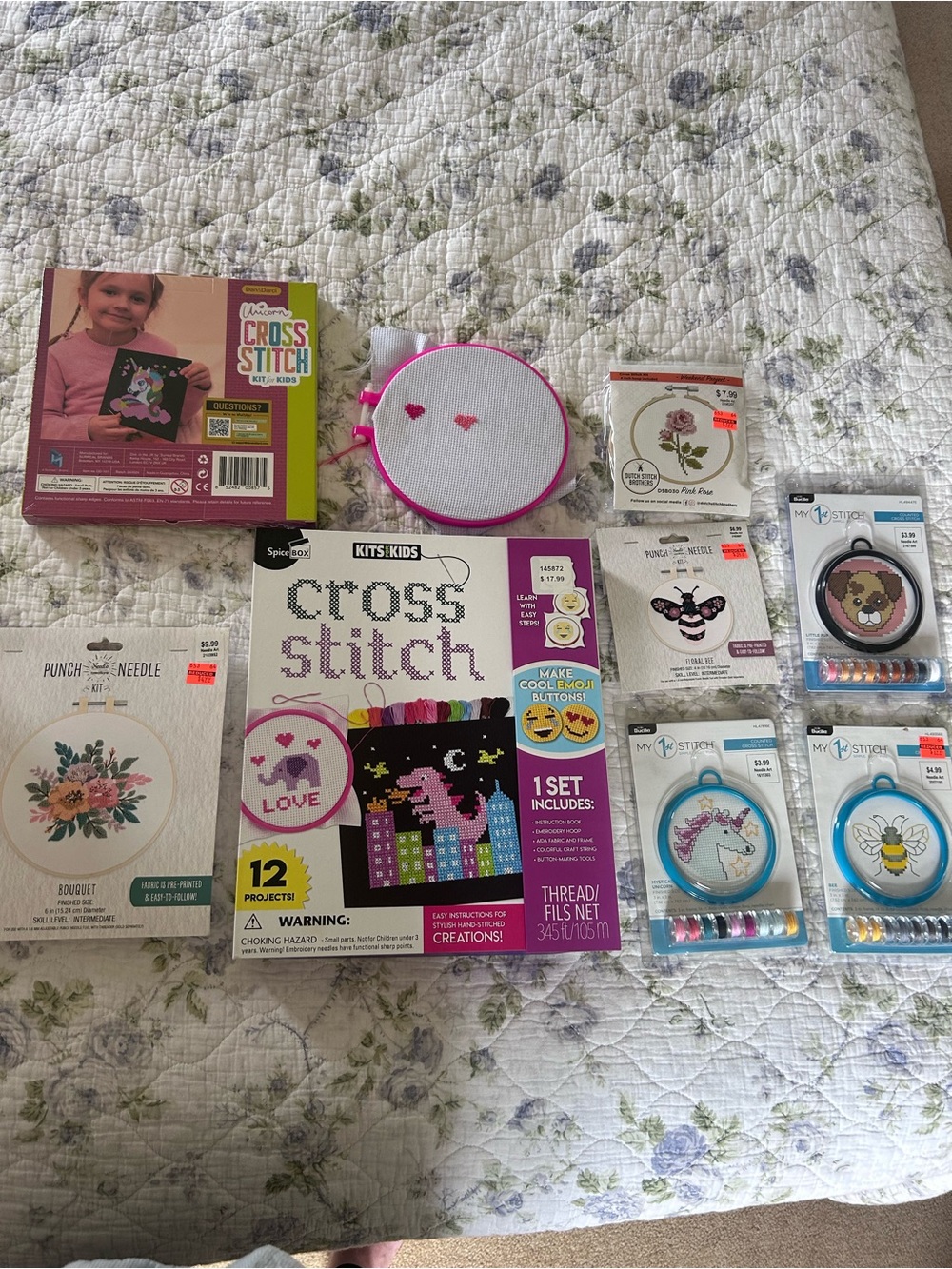 Cross Stitch Craft Kit with Assorted Small Embroidery Kits - Pink Accents